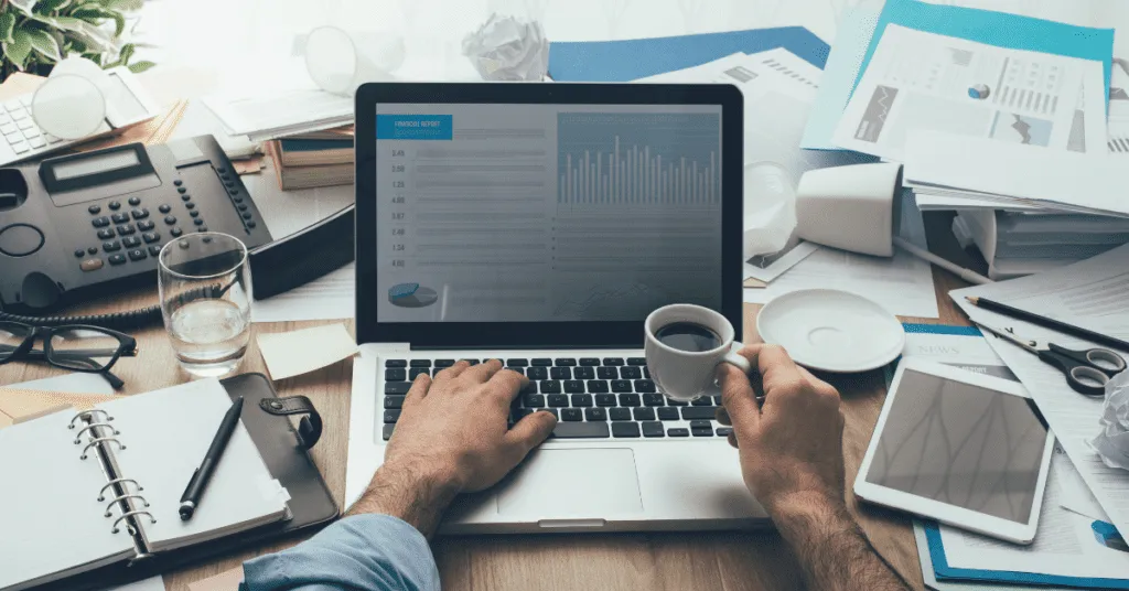 Man using laptop showing increased productivity