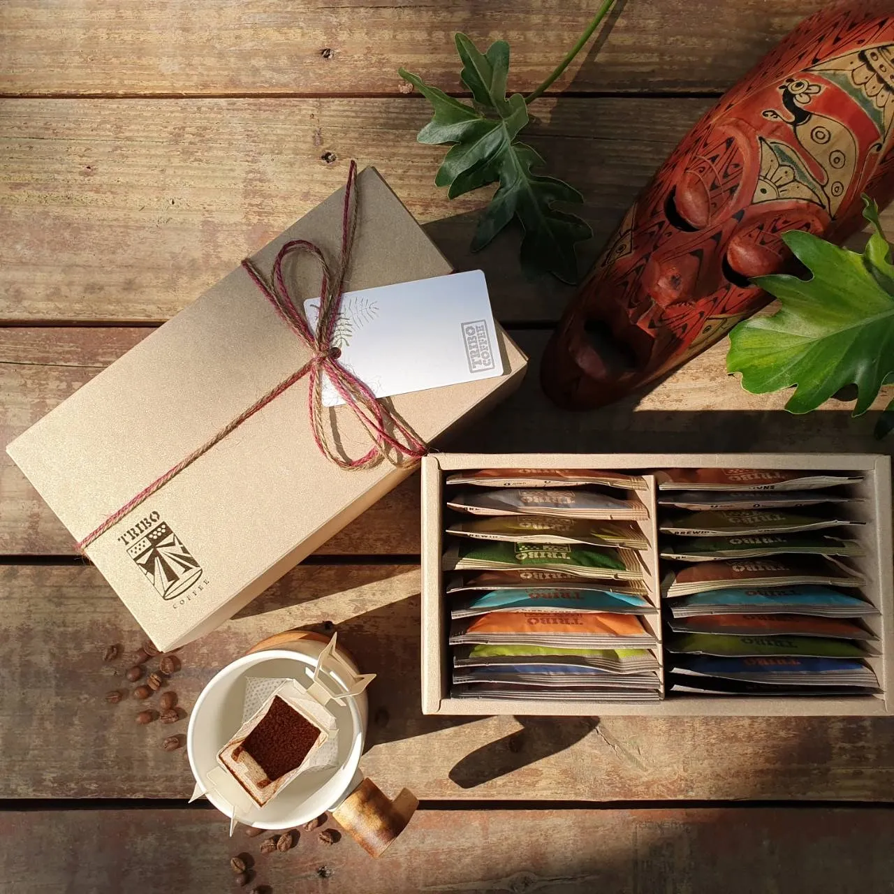 open coffee kit box with drippers