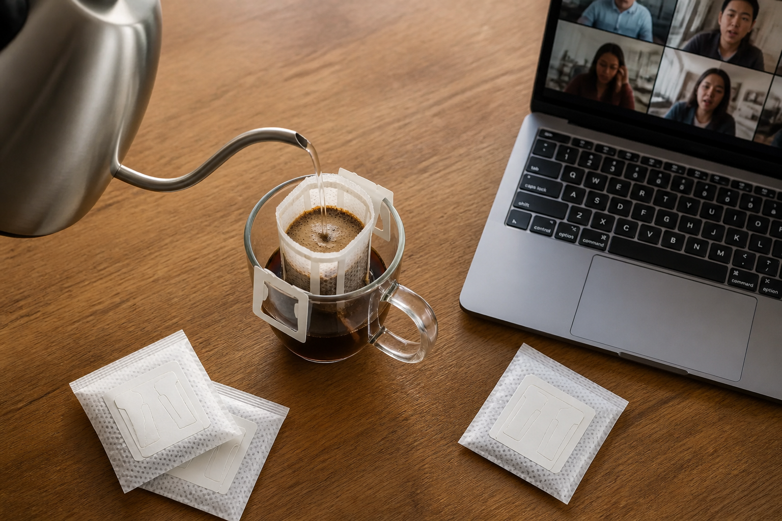 pour-over coffee being brewed
