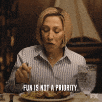 Woman saying fun is not a priority 